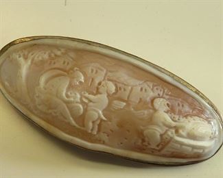 Extra wide 3.25" carved shell Cameo pin or pendant set in Sterling silver.  Marked 925 and Italy.  $135