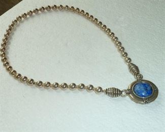 Signed Carolyn Pollack Lapis Lazuli and Sterling silver reversible necklace.  20" long, and weighs 50g.  $185