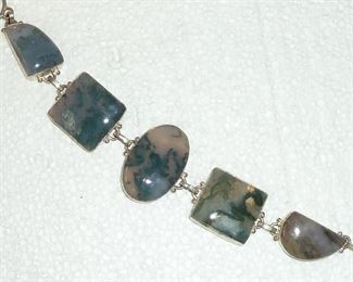 Luscious dendritic moss agate and sterling silver chunky bracelet marked 925.  $165