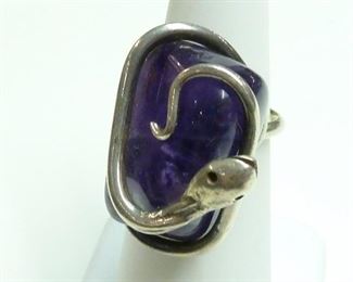 Chunky one inch tall Amethyst and Sterling silver snake ring.  $99