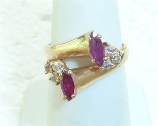Ruby, diamond and 14k yellow gold ring from the 1930s or 40s.  It weighs 4.6 grams.  $265
