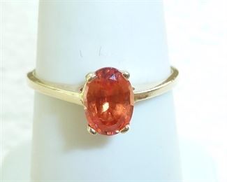 14k yellow gold with orange citrine solitaire.  Size 6.5.  $95