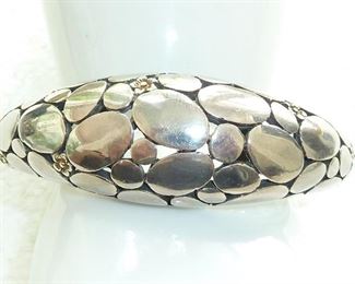 Big heavy Sterling silver cuff bracelet with hidden hinge for easy wear.  Weighs 52g.  $135