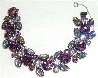 Signed  REGENCY rhinestone bracelet in purples and iridescent blue green.  This is SPECTACULAR!  Wish I was a better photographer.  $225