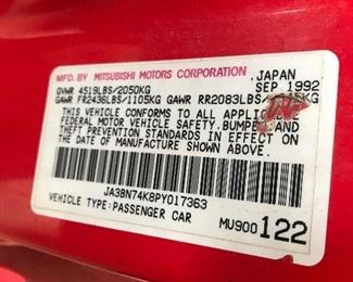 1992 Mitsubishi 3000GT VR-4. Twin turbo V6, aftermarket wheels added on, with original OEM wheels included. 