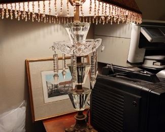 Very beautiful cut glass lamp with brass footed vase