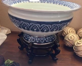 The Bombay Co-Large Blue & white porcelain bowl on stand-$100
