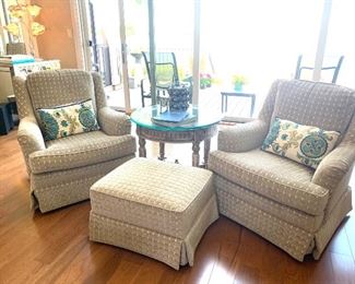 pair of matching swivel rockers & one ottoman by Sherrill