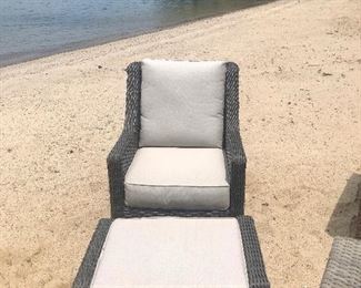 Outdoor chair and ottoman with Sunbrella fabric