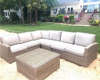 Sectional outdoor sofa with Sunbrella fabric cushions