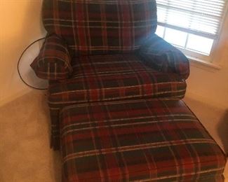 Large plaid chair with ottoman