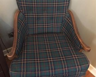Plaid Upholstered Chair w/ Maple Arms $80