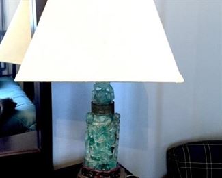 Nice Lamp w/ Green Gemstone Base (needs some TLC on electrical, switch is not working properly)   $25   