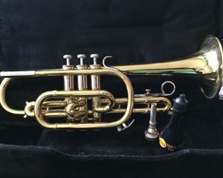 Excellent Brass Bundy Cornet - Designed by Vincent Bach - made by H&A Selmer Inc  with Case  $120