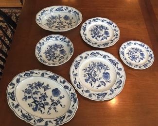 Blue Danube China 46 pieces: 10 dinner plates, 5 salad plates, 8 bread plates, 6 bowls, 8 tea cups, 4 saucers, 1 oval bowl, 1 large platter, 1 egg cup, 2 small candle sticks (not all pieces shown)  $350    NEW PRICE