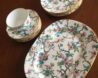 Coalport A.D. 1750 China - 4 bread plates, 4 tea cups and saucers, 1 large oval platter - made in England  $120