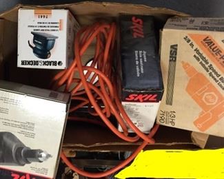 Box of Power Tools includes Two Drills, Jig Saw, Palm Sander, Ext Cord  - Selling separately