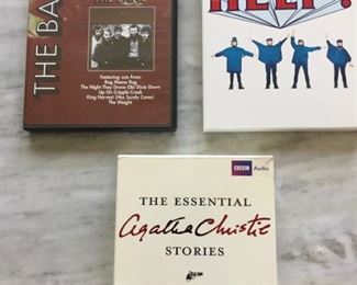The Band DVD movie $2,   The Beatles HELP 2 disc video $5,             The Essential Agatha Christie Stories 12 Audio CDs $2