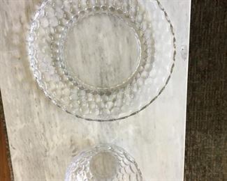 Vintage Bubble Glass Bowl 9.5" and Large Serving Plate 17"  Set $30 