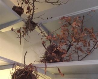 Decorative bird nests on twigs