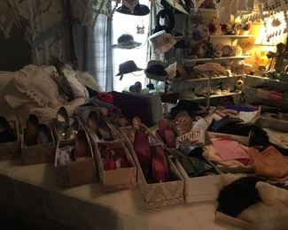 This is the Master Bedroom now showing all the vintage shoes, hats, purses, scarves, belts, gloves, furs and boas!