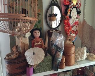 Japanese Dolls, Paddle, Boxes, Coral and textiles