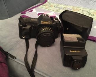 Canon T70 Camera, Canon 277T Speed lite with case and paperwork