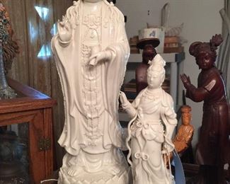 Tall Blanc de Chine Quan Yin, 12", Medium Blanc de Chine Quan Yin 9" The detail on both of these pieces is stunning!!
