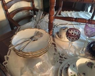 Limoges plates, Amethyst cut to clear stem ware