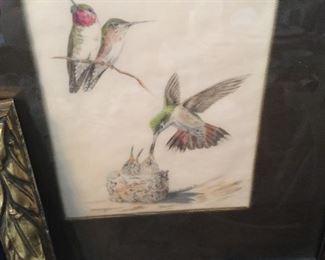 Original Art Work -" Humming Birds and Nest"