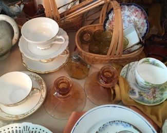 A close look at the Amber Glass items and wonderful tea cups