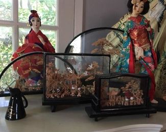 Vintage Geisha Dolls, Chinese Dioramas 