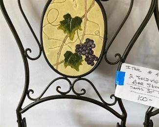 #43		2 Folding Bar Stools	Folding - Grape Design - 30" Seat	                                                                      $100
