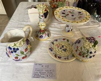 #48		Berry Grouping	Cake Plate,Pitcher, Covered Dish, Candlestick                                                                      $50
