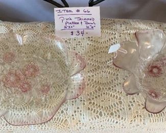 #66	2 Pc. Pink Trimmed Platter & Bowl	Platter 16" x 11" - Bowl 10 1/2"	                                                              $34
