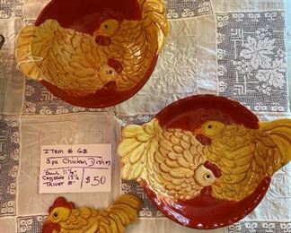 #68	3 Pc. Grouping Chicken Dishes	Bowl 11", Casserole 13" , Trivet 8"	                                                           $50
