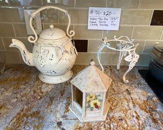 #94	3 Pc. Lot - Tea Pot, Stand, Candle Holder	$20
