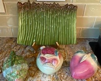 #96	7 Pc. Lot - Aspargus Plate, Covered Bowls	  $25
