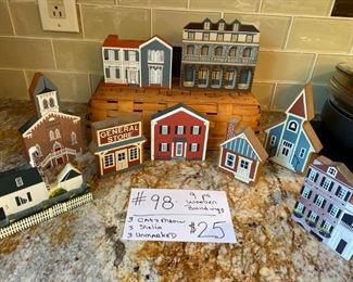 #98	9 Pc. Wooden Buildings	Meows Cat, Shelia, 
                                                      Unmarked	                                  $25
