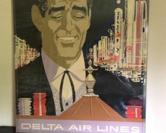 Original Fred Sweeney Delta travel poster, Las Vegas