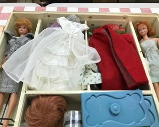 Barbie and Midge Doll Case with dolls and clothes.