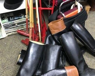 Riding boots and polo sticks.