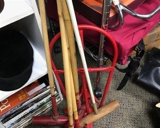 Polo sticks and riding gear.