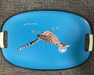 Collection of eight vintage trays in red and blue.