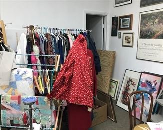 Clothes, vintage linens and artwork.