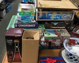 Assorted board games.