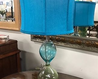 Glass base turquoise lamp, 22"H,  $15