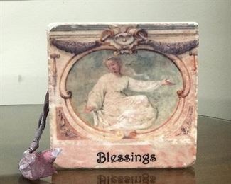 Blessing tile with hanging ribbon, 6",   $10