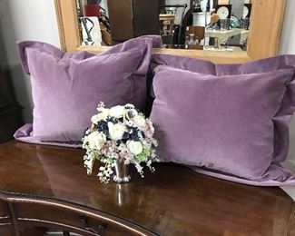 Purple pillows,  22" x 19", $10 each.    Floral, $10