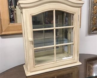Cabinet with glass shelves, 23"H x 20"W x 7"D,   $30